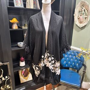 Floral Embroidered Ruffle Wrap Shawl Size One Size